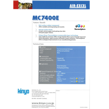 MC7400E Conventional Offset Printing Rubber Blanket – 1.95mm Blue Sheet-Fed Printing Blanket